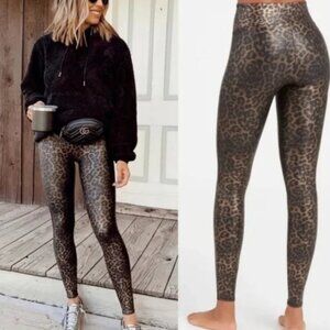 Spanx Faux Leather Leggings Leopard Print Shine Size XL